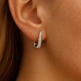 Silver U shaped diamond huggie