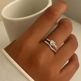 Silver layered knot ring