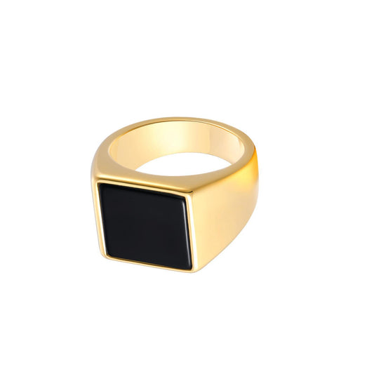 Gold Chunky Black Signet Ring