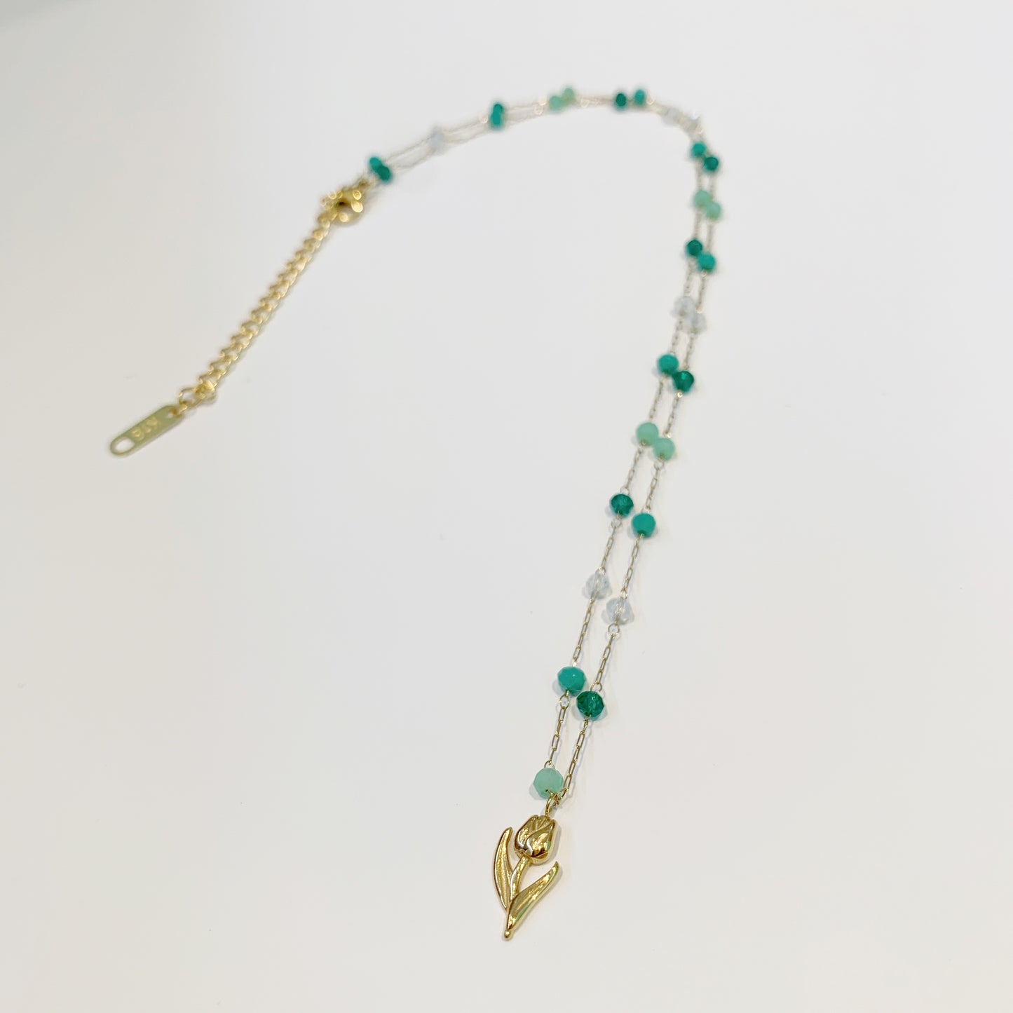 Flower Emerald Beaded Necklace