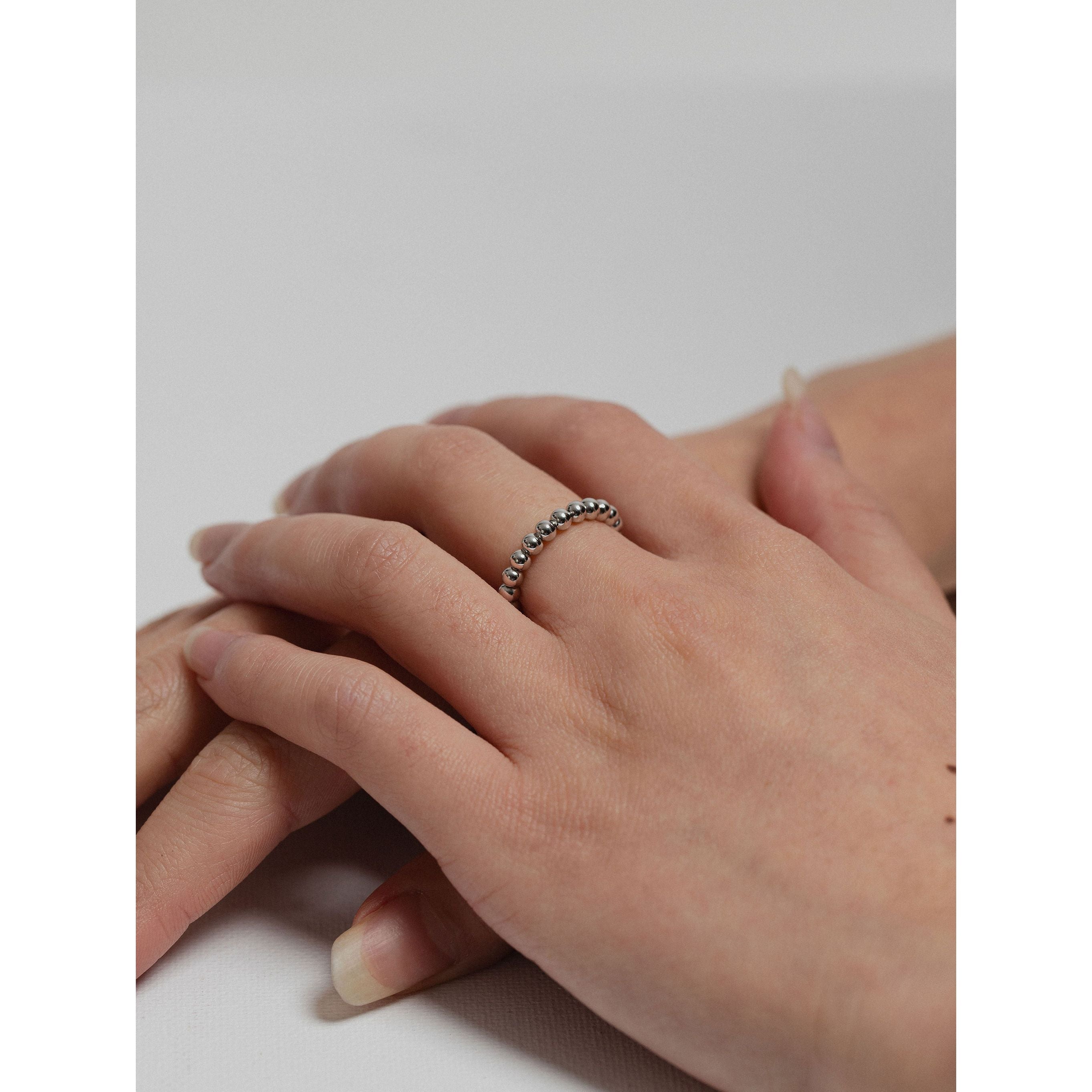 silver-tone Adjustable Beaded Ring - alternate view 2