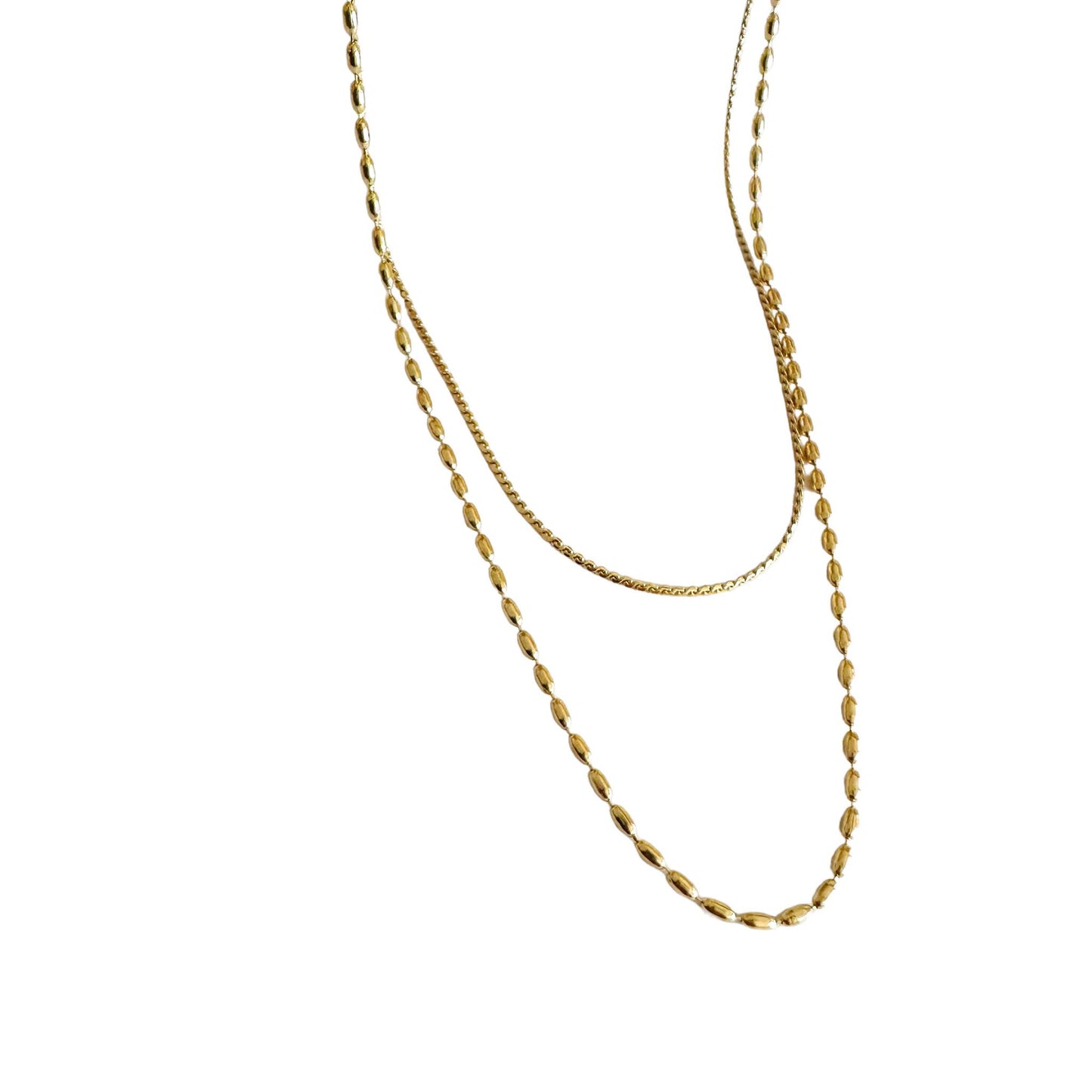 Layered Dainty S Chain& Gold Beaded Chain