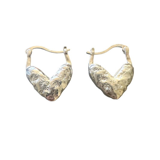 Silver Weighted Heart Hoop Earring