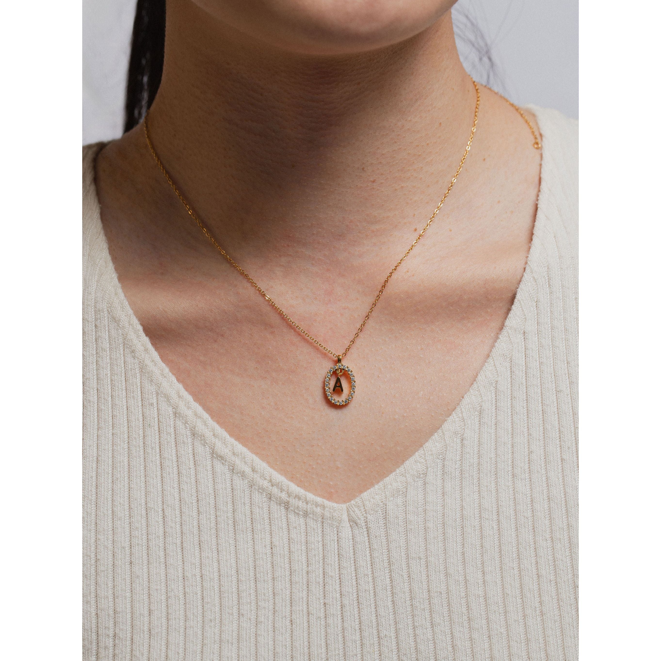 gold-tone Featured Sparkling Letter Necklace - alternate view 3