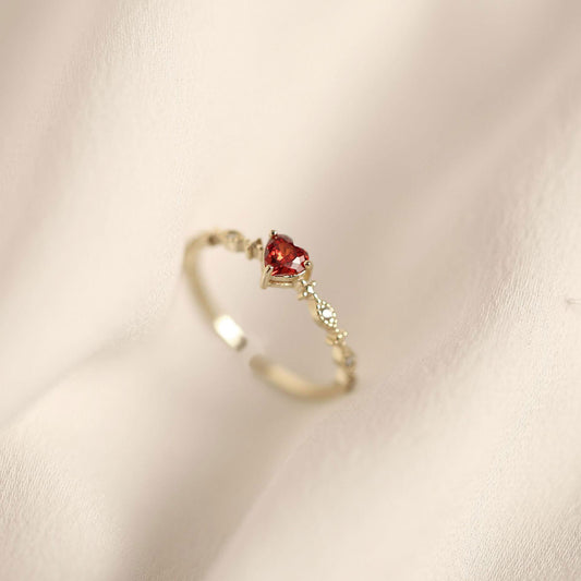 Red Heart Silver Ring