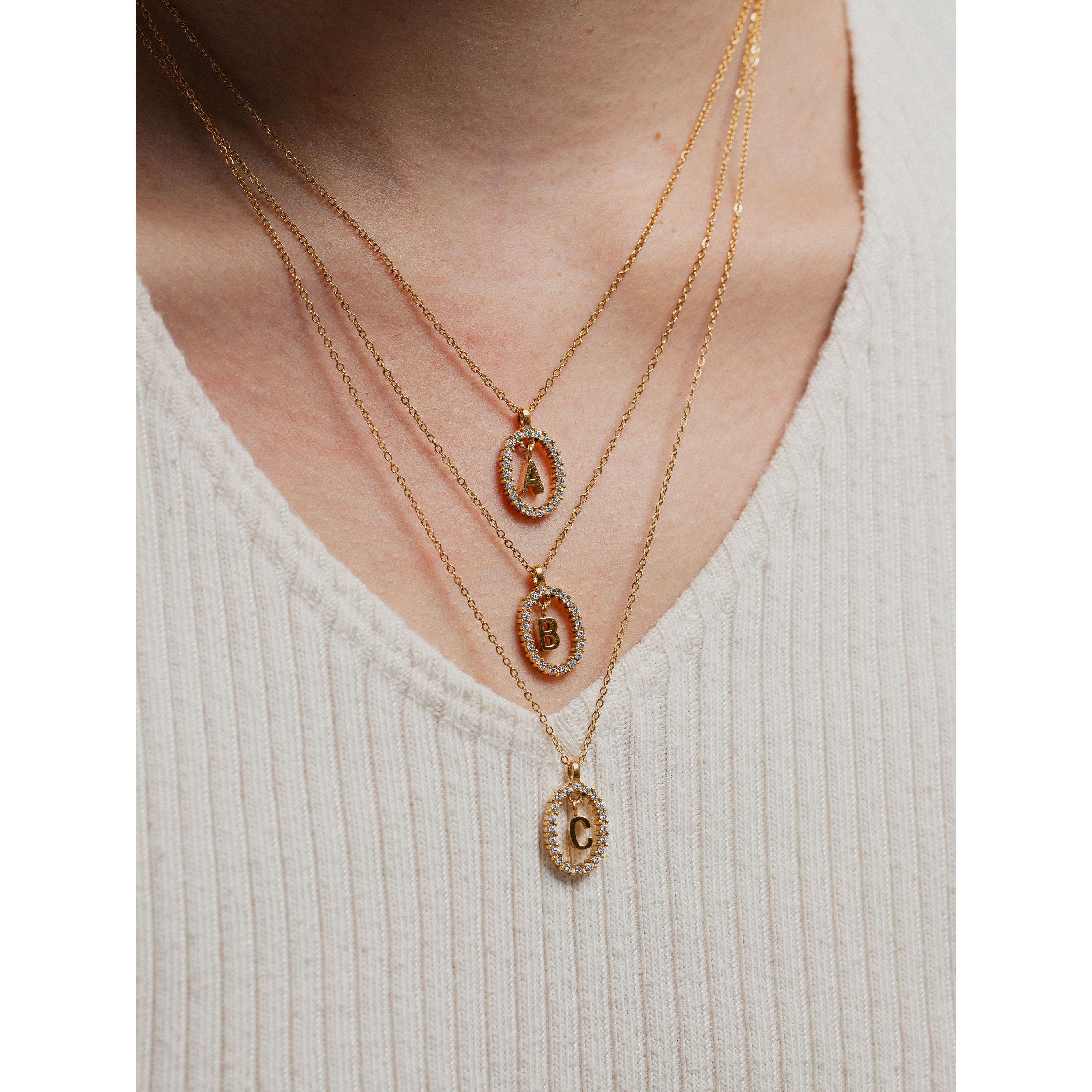 gold-tone Featured Sparkling Letter Necklace - alternate view 2