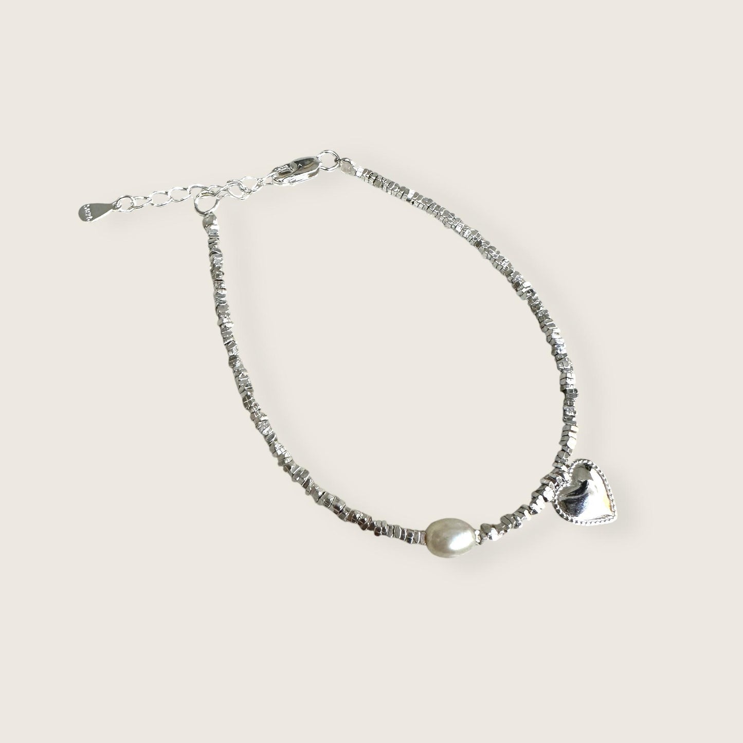 Heart of Elegance Bracelet(full Sterling silver beaded + natural pearl)