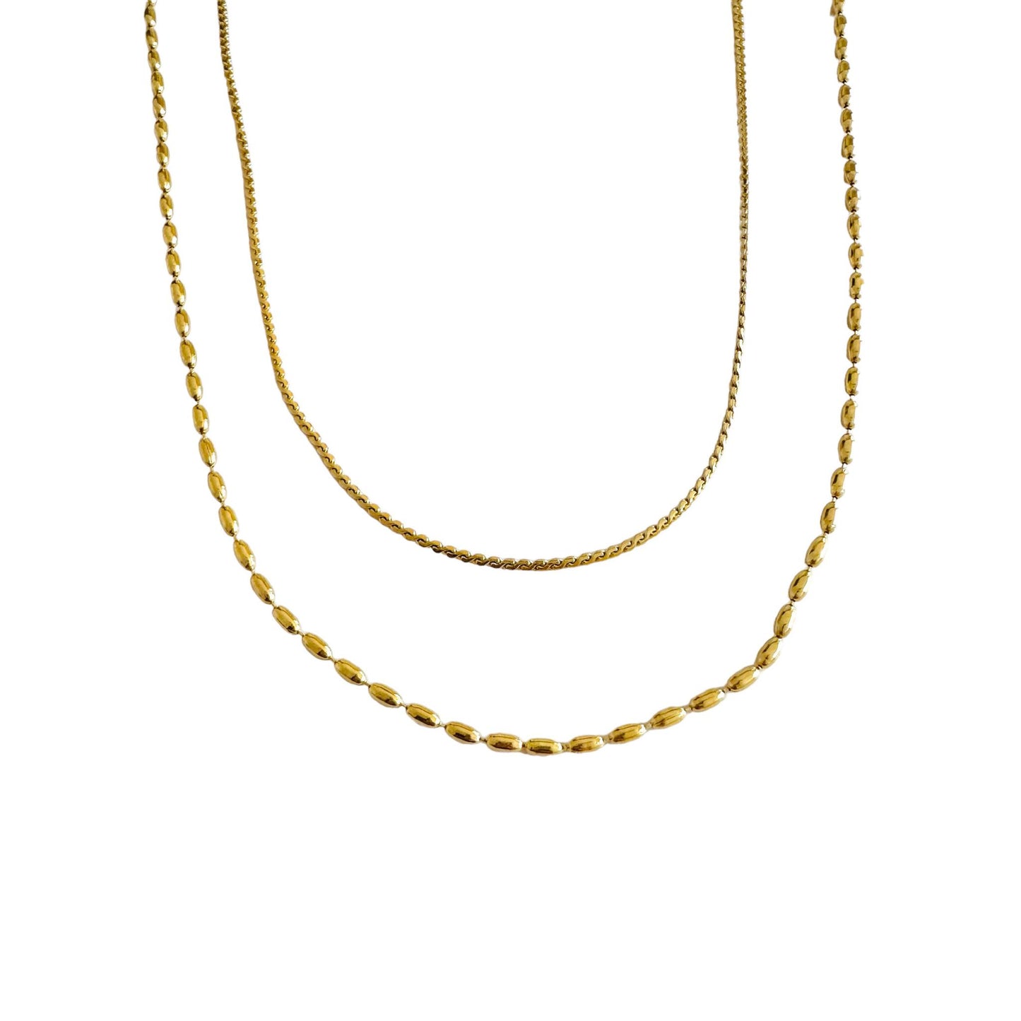 Layered Dainty S Chain& Gold Beaded Chain