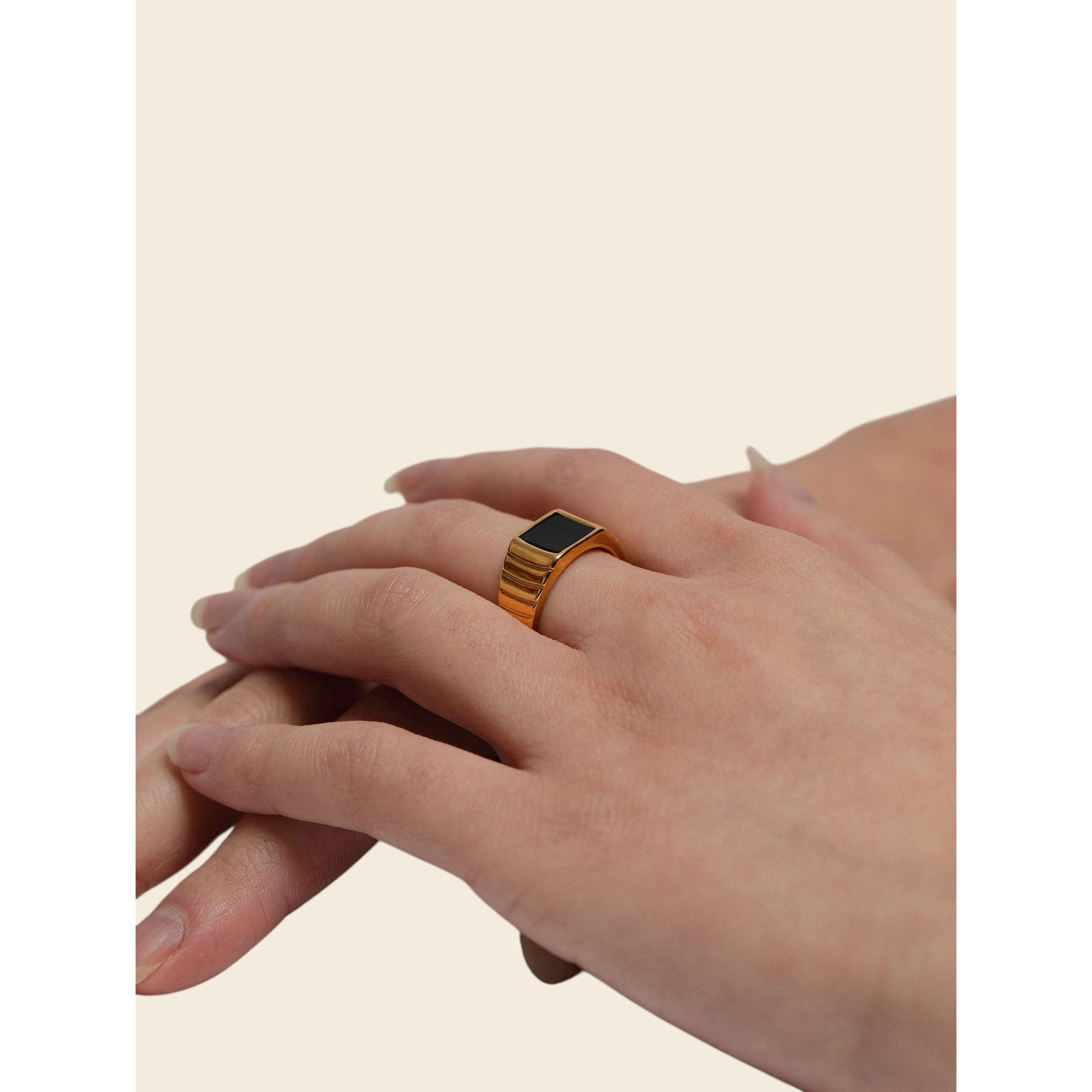 gold-tone and freshwater pearl Agate/mother of pearl Signet Ring - alternate view 2