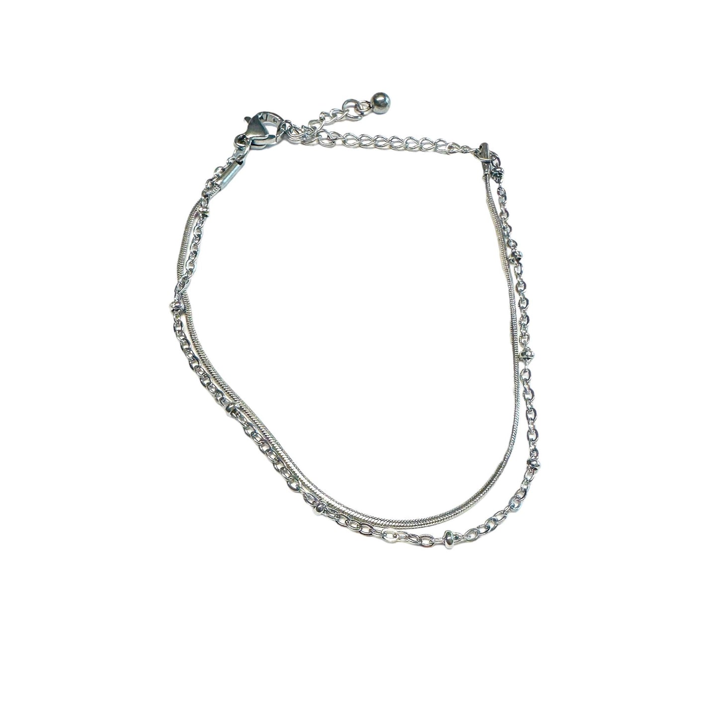 Silver Layered Beaded Chain& Smooth Chain