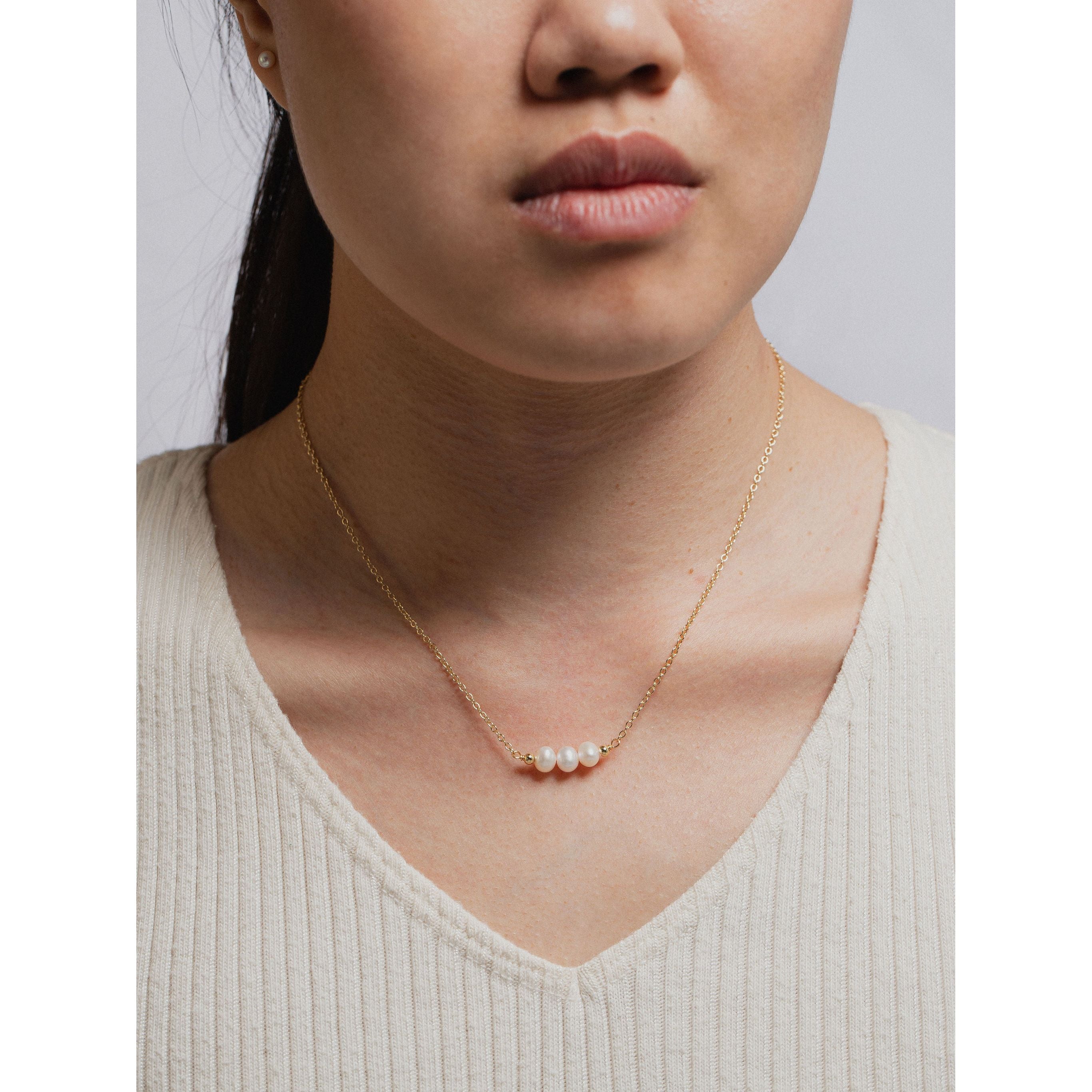 gold-tone and freshwater pearl Trio-Pearl Smiling Necklace - alternate view 2