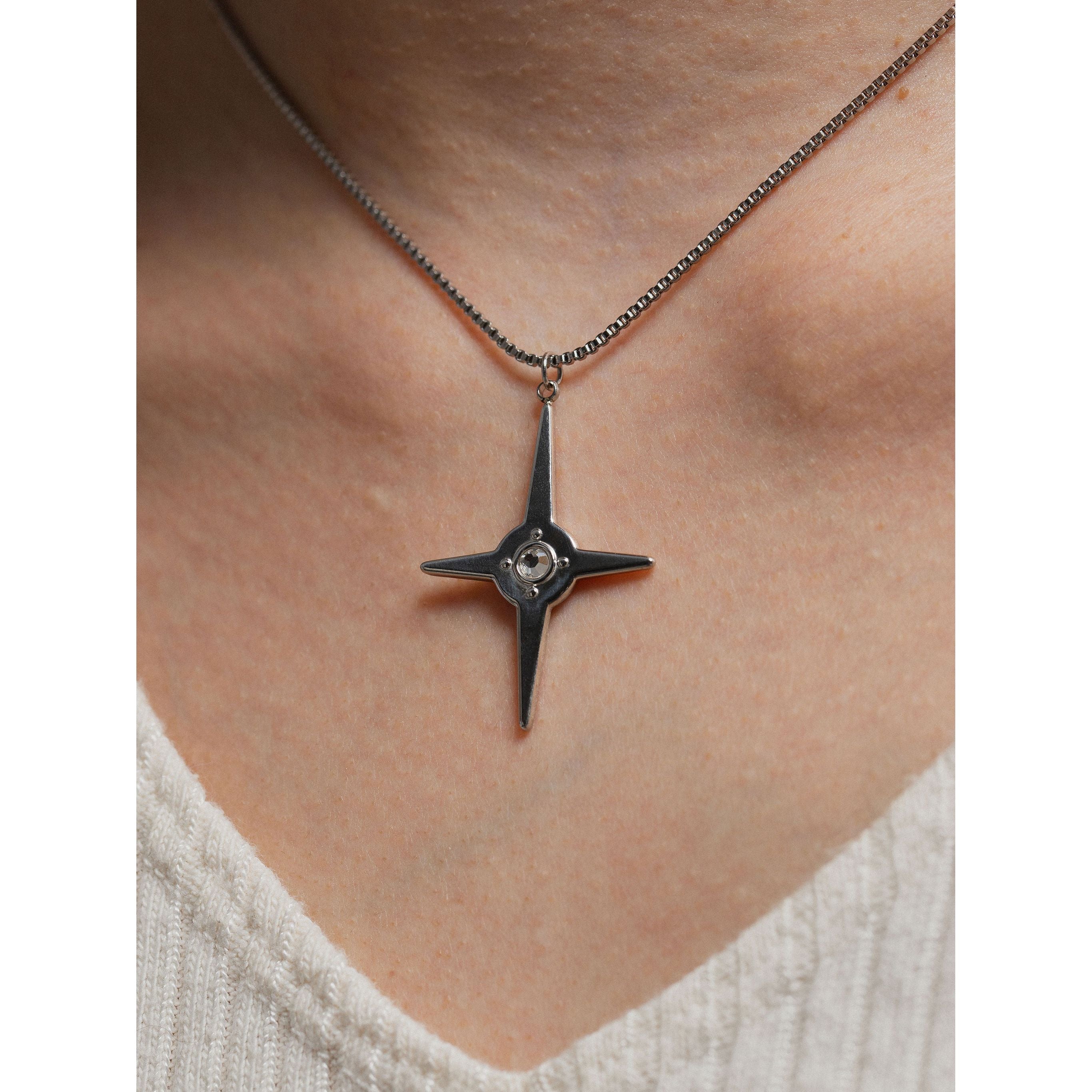 silver-tone Silver Sparkle Cross Necklace - alternate view 2