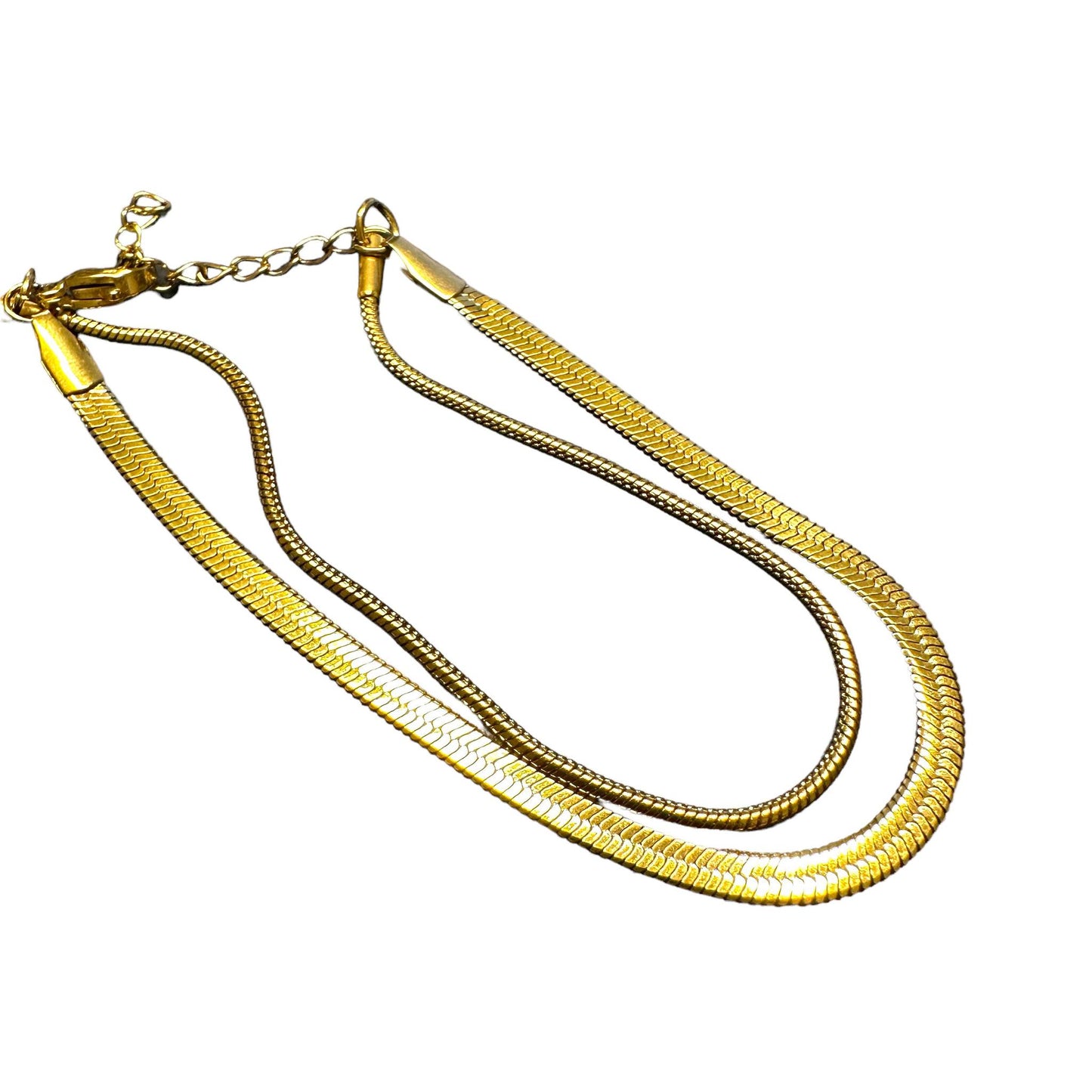 Layered Herringbone Chain& Smooth Chain Bracelet