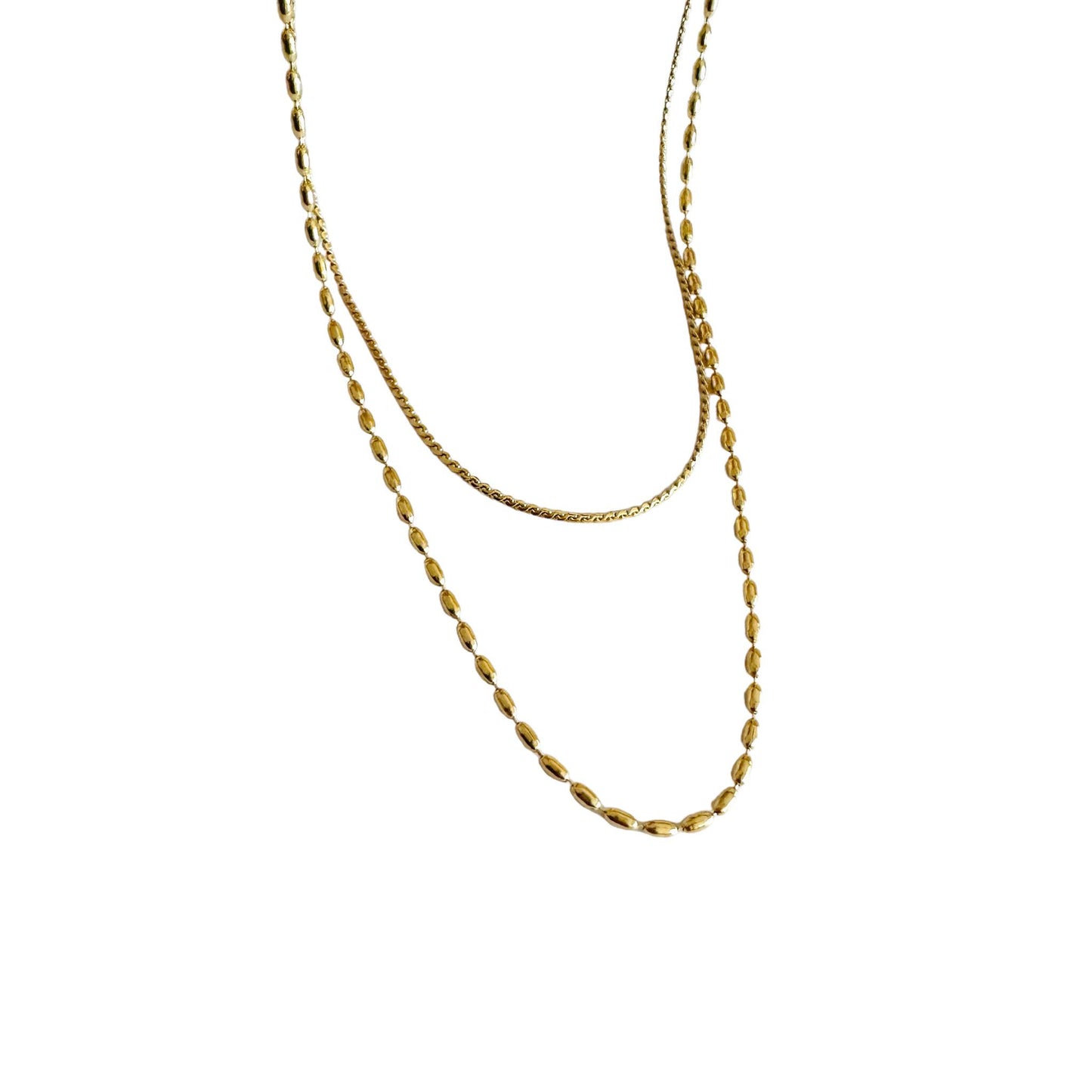 Layered Dainty S Chain& Gold Beaded Chain