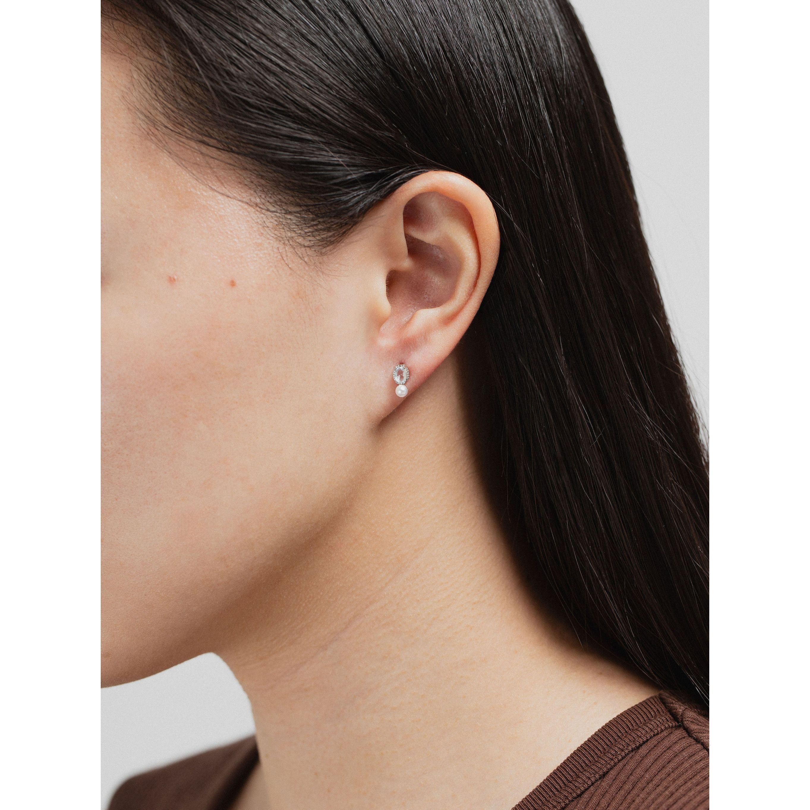 freshwater pearl Blue crystal & Pearl stud - alternate view 2