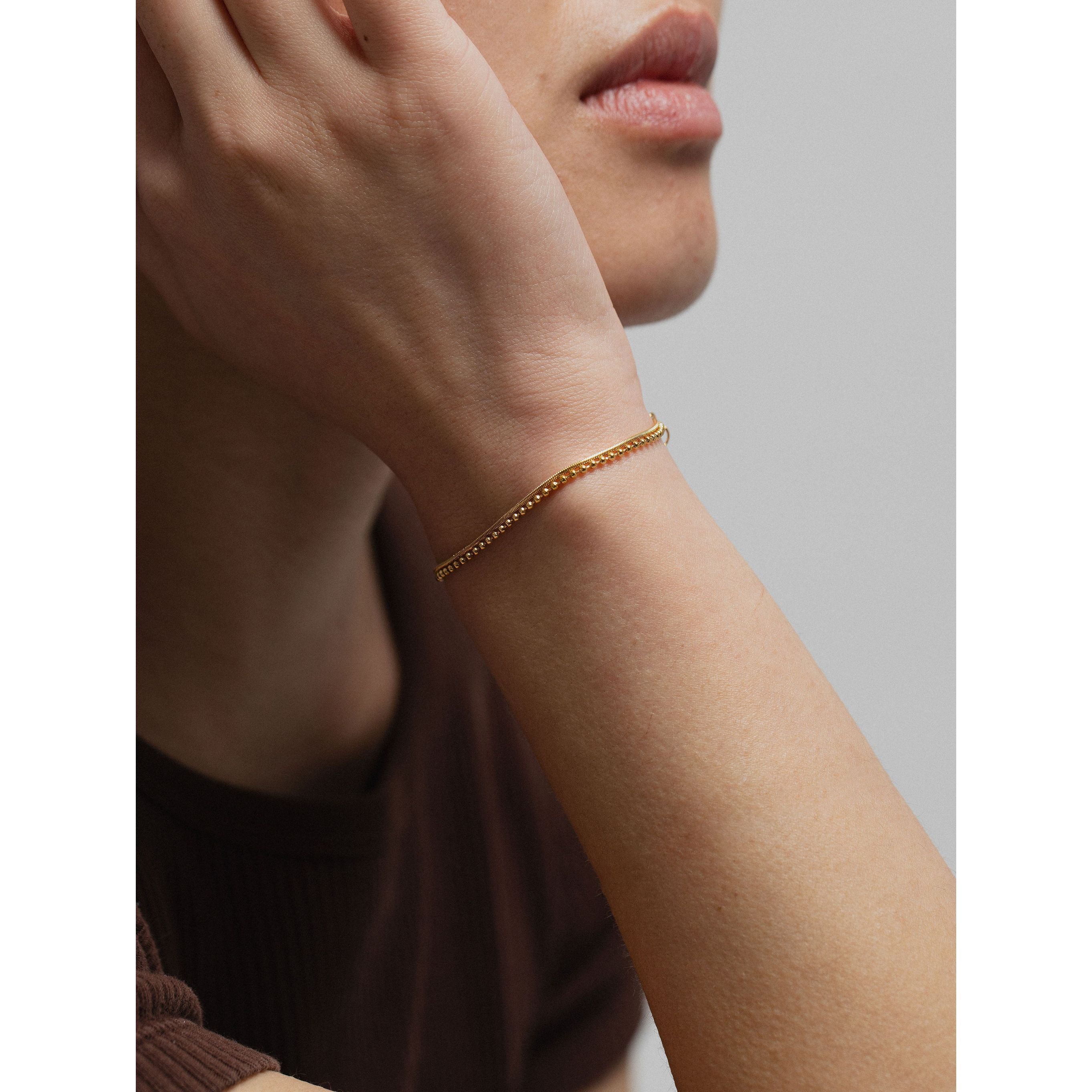 gold-tone Layered Snake and Beaded Ball Bracelet - alternate view 2