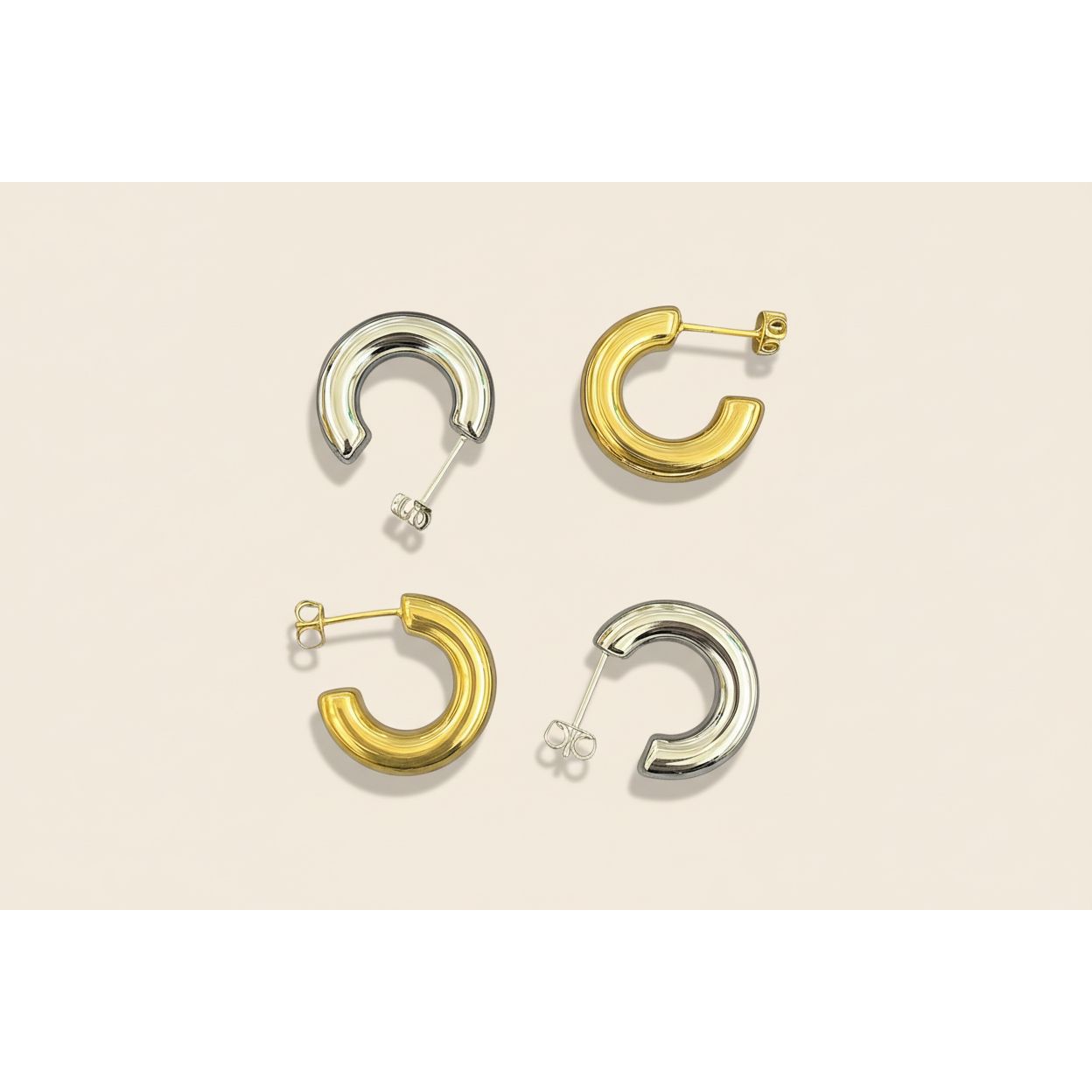 gold-tone and silver-tone Chubby Hoops Studs