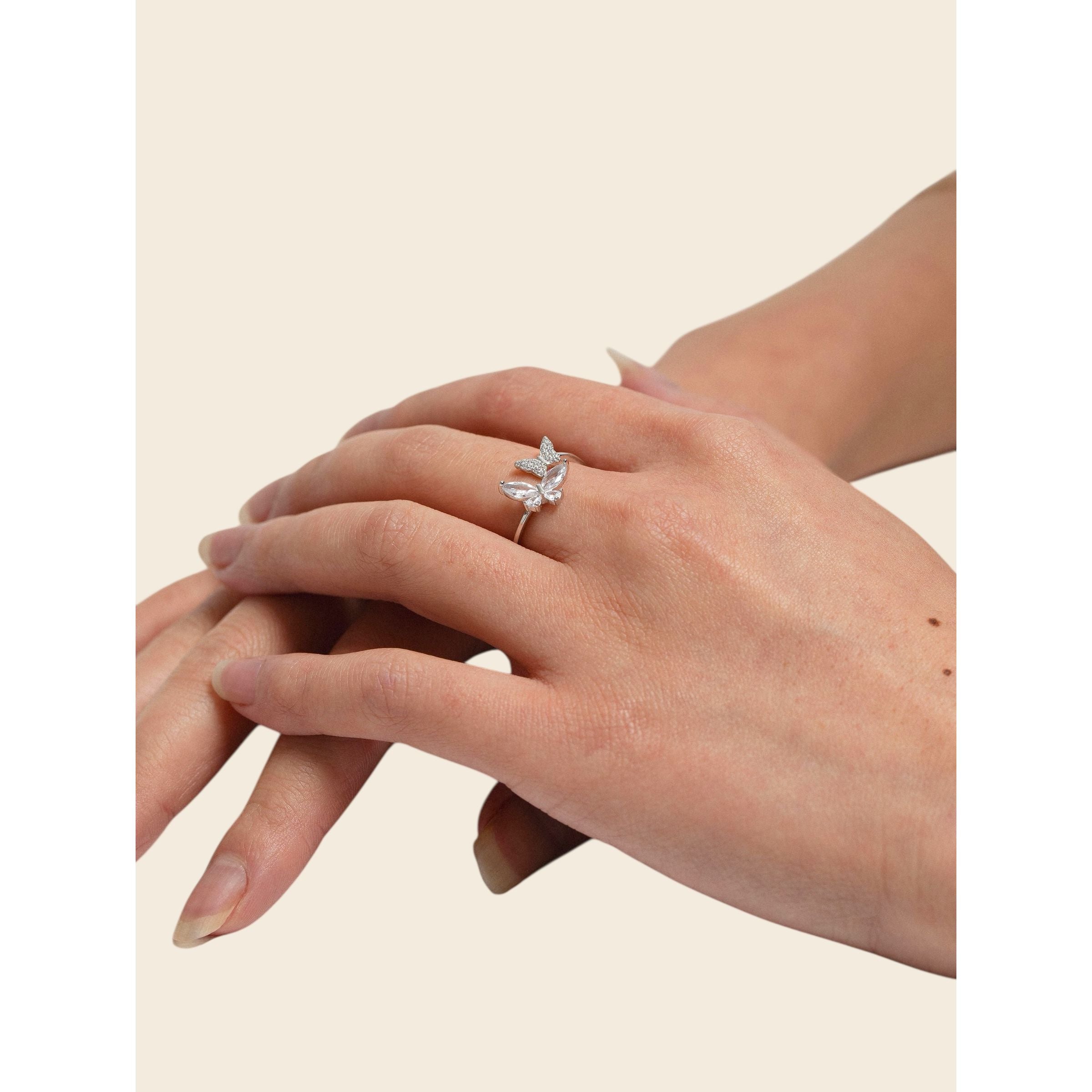 silver-tone Chunky Double Butterfly Ring - alternate view 2
