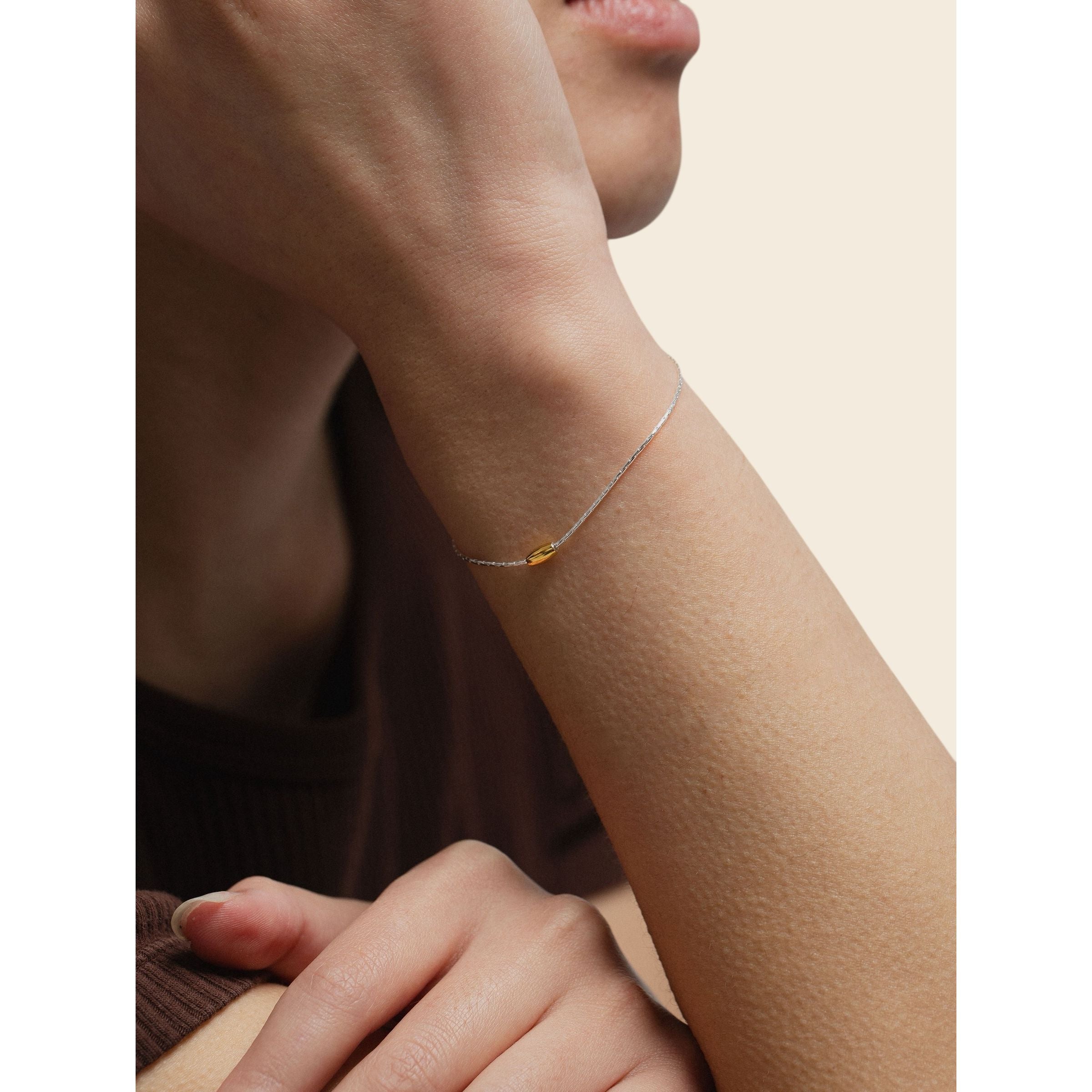 gold-tone and silver-tone Silver Bracelet with gold bullet pendant - alternate view 2