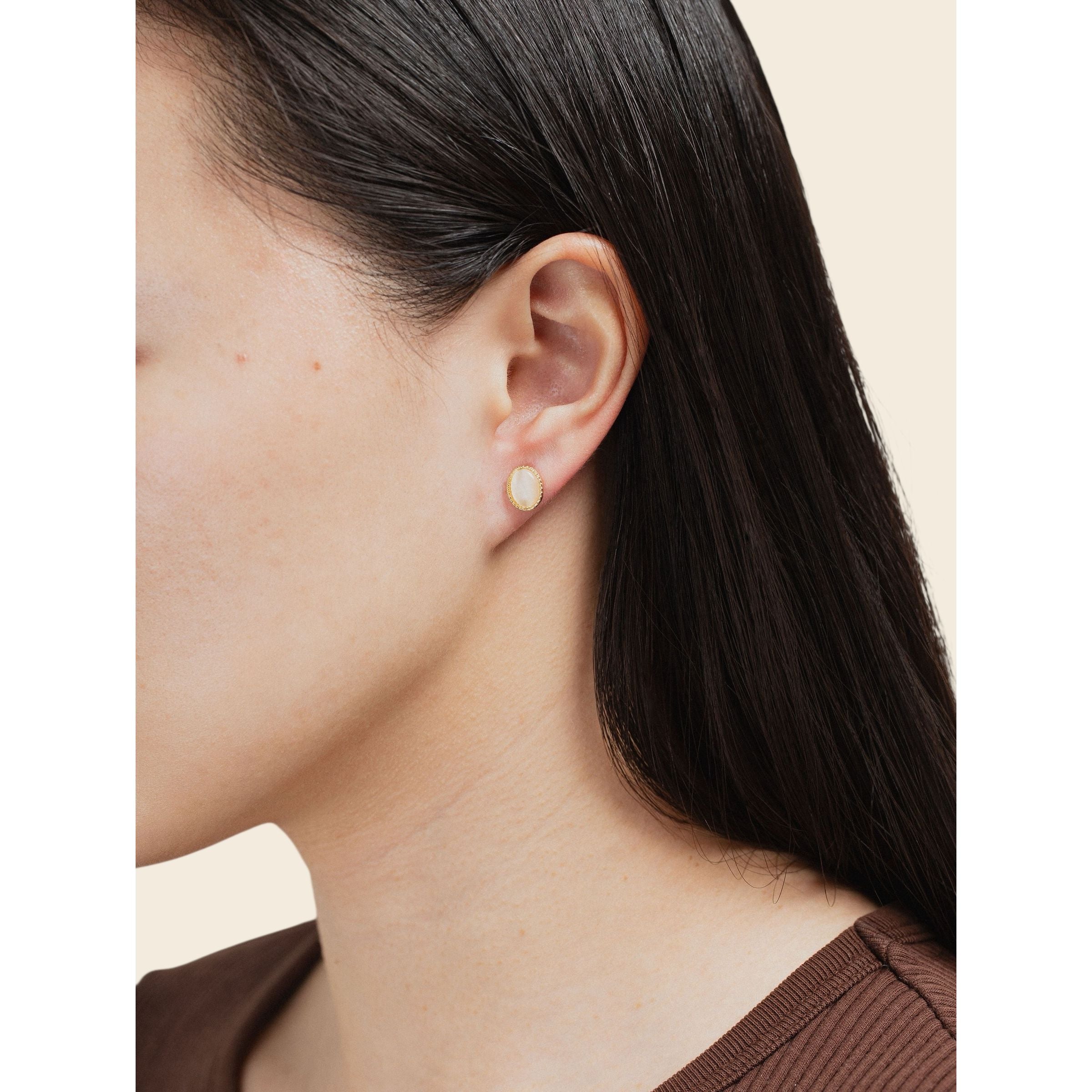 gold-tone Oval Moonstone Studs - alternate view 2