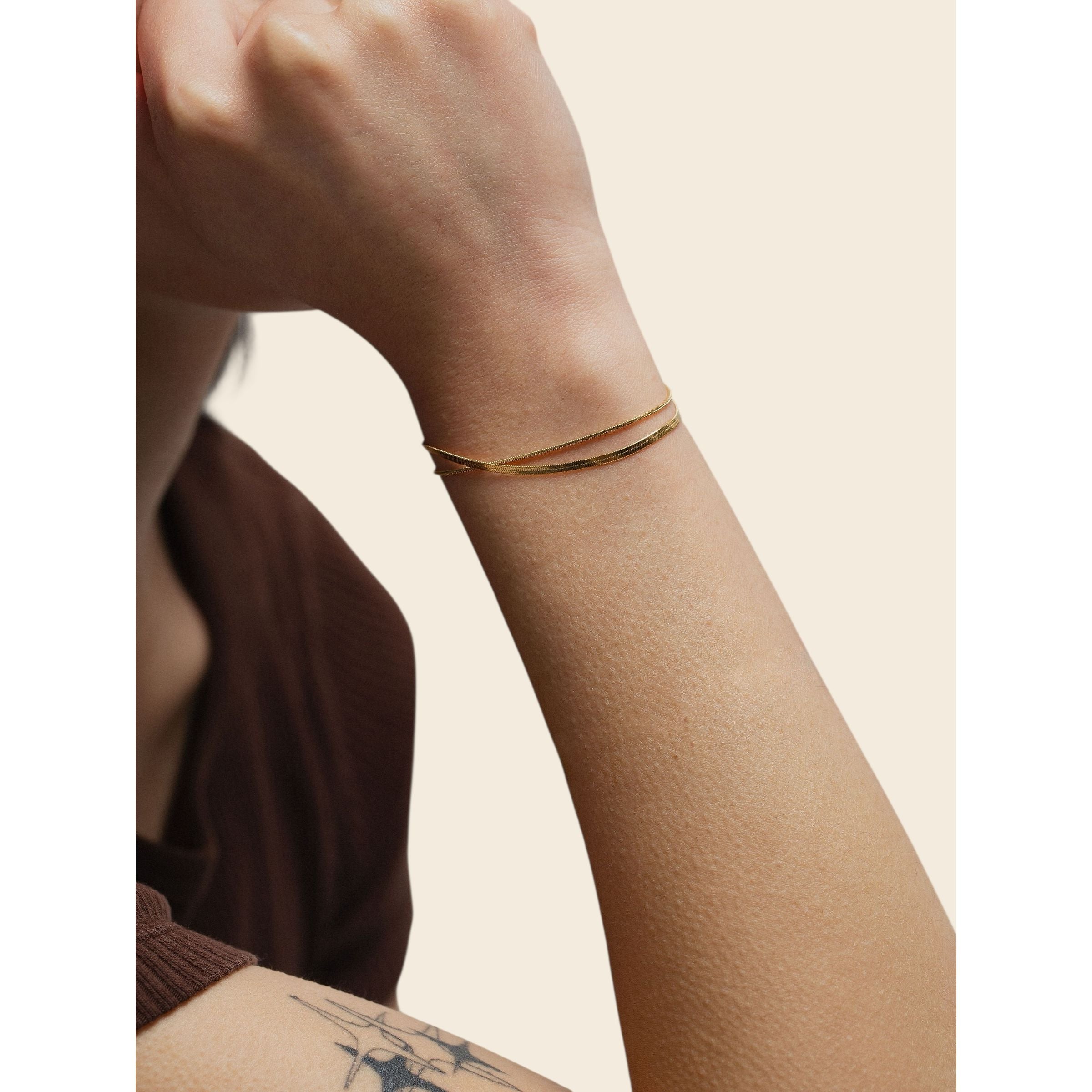 gold-tone Layered Dainty Herringbone chain& Snake Chain - alternate view 2