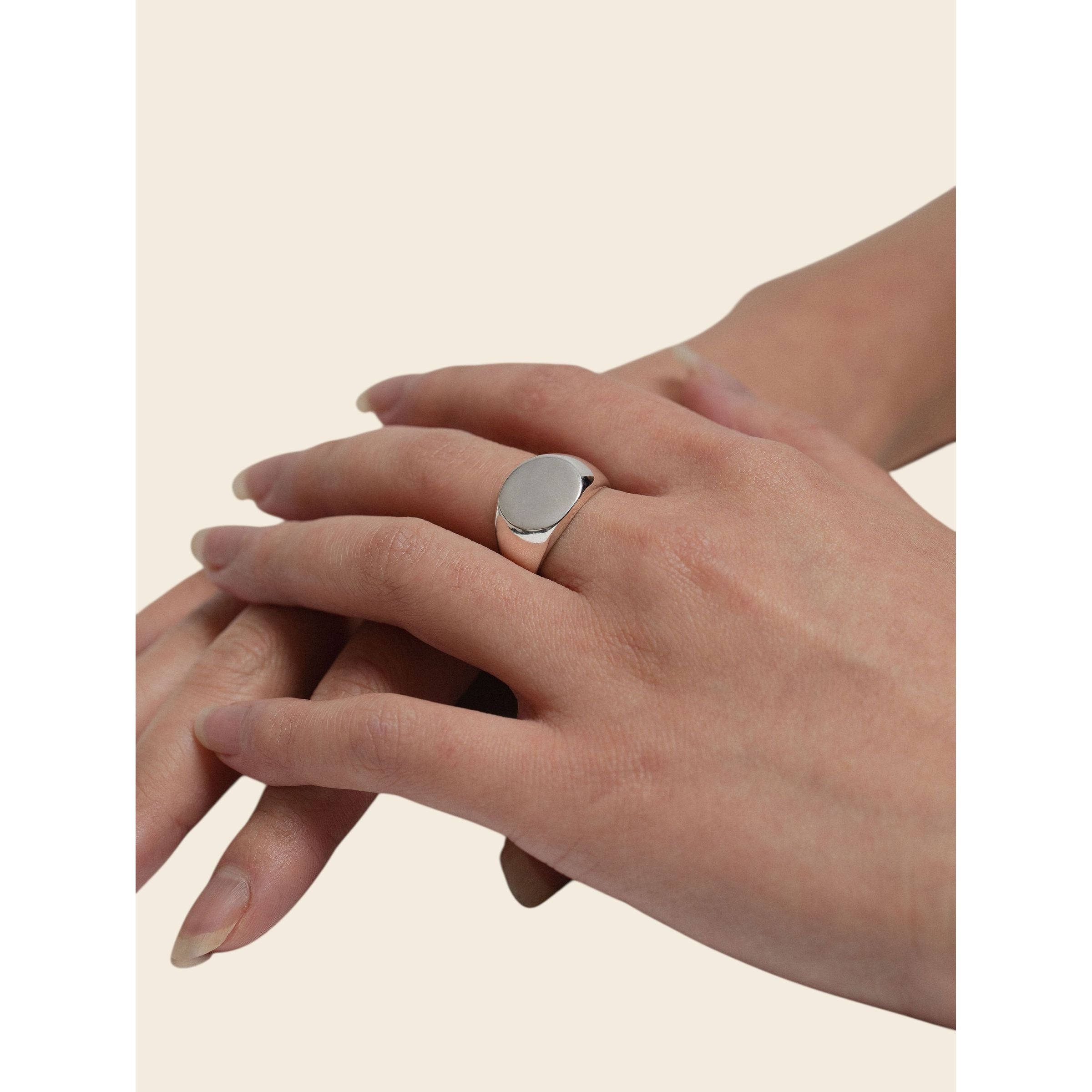 silver-tone Silver Rounded Signet Open Ring - alternate view 2