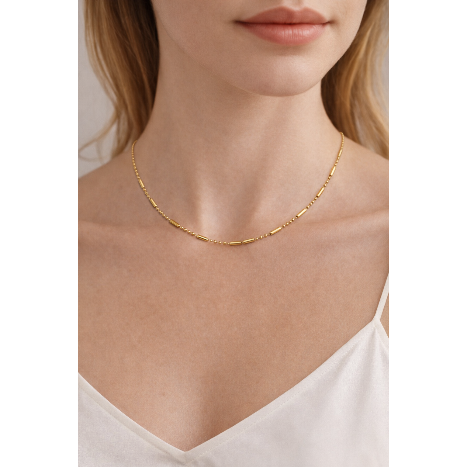 gold-tone Bar Beaded Chain Necklace - alternate view 2