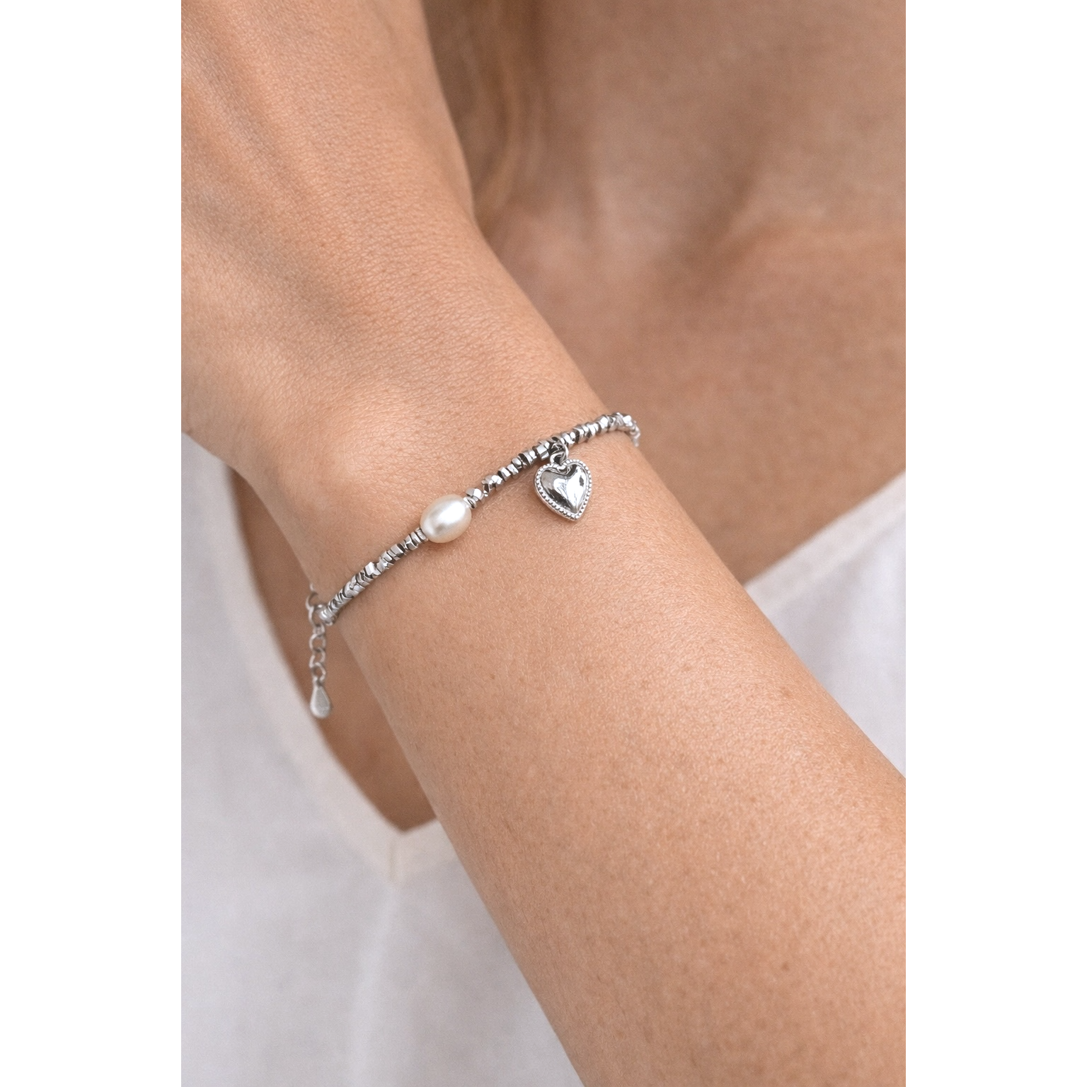 freshwater pearl Heart of Elegance Bracelet(full Sterling silver beaded + natural pearl) - alternate view 2