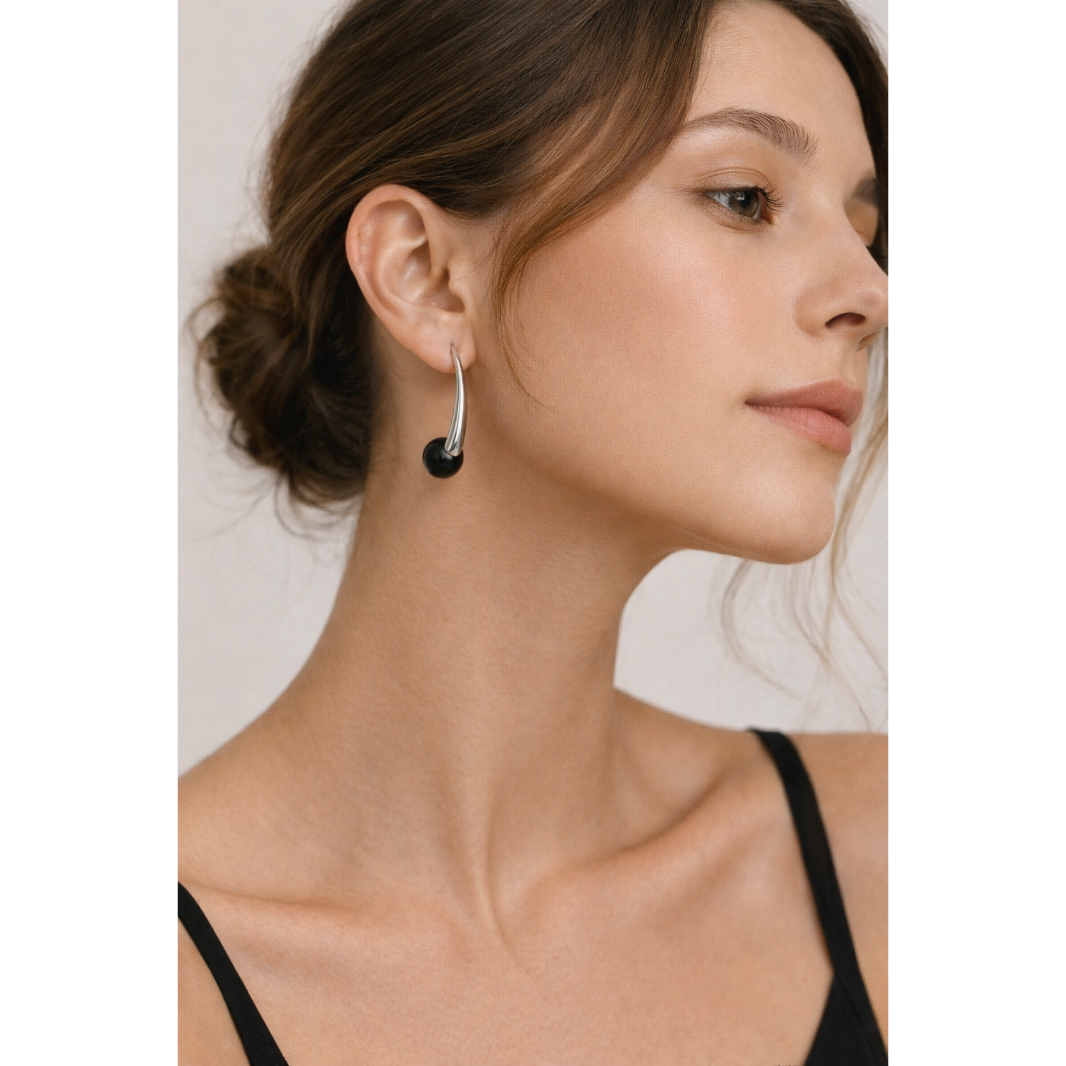 silver-tone Arc Black Drop Earrings - alternate view 2