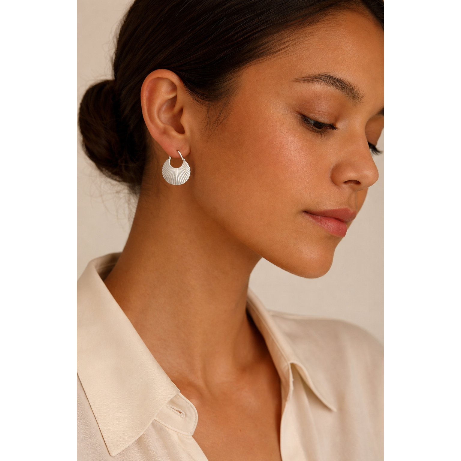 silver-tone Sterling Silver Radiant Shell Hoops - alternate view 2