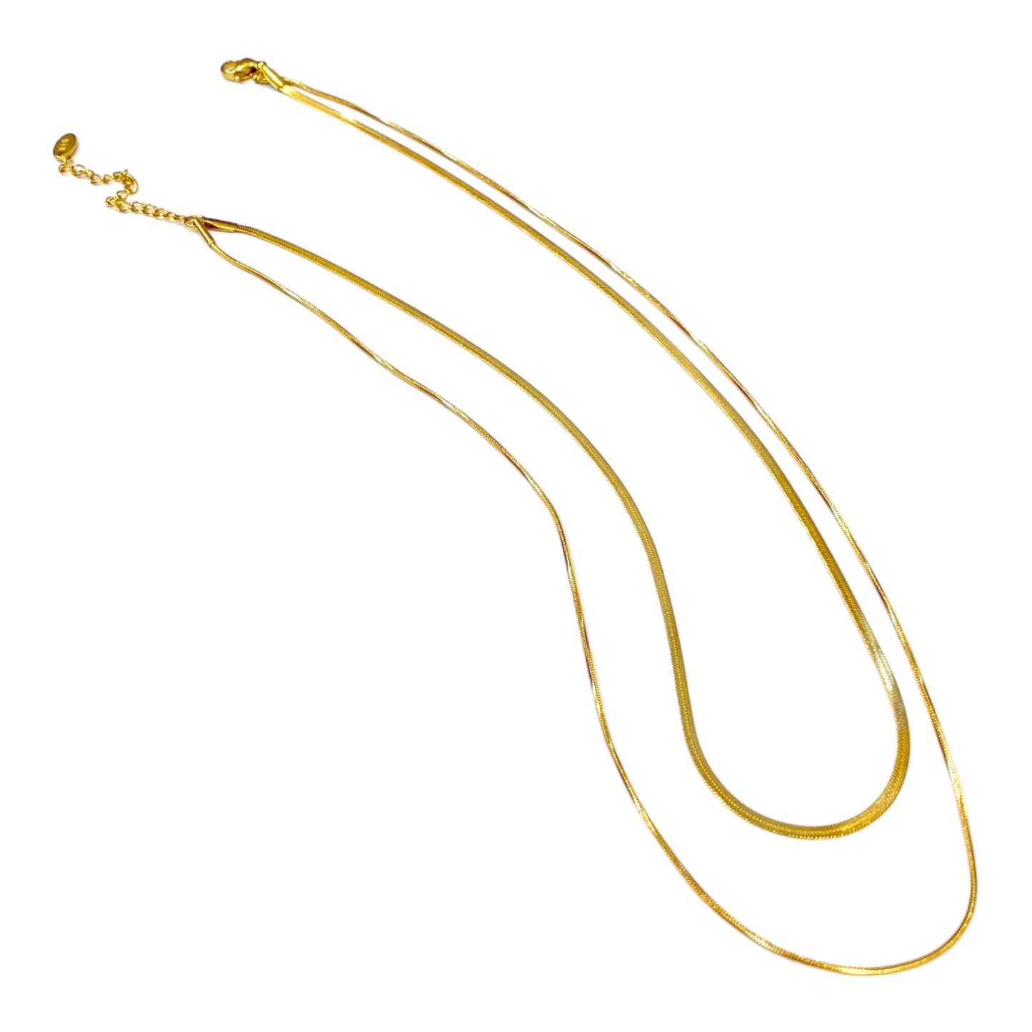 Layered Herringbone Chain&Smooth Chain Necklace
