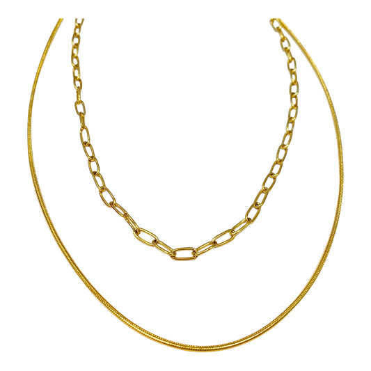 Layered Paper Clip Chain&Smooth Chain Necklace
