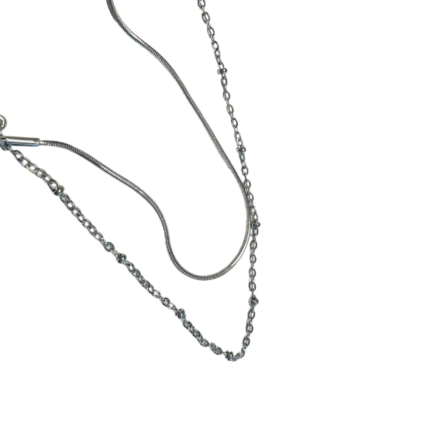 Silver Layered Beaded Chain& Smooth Chain