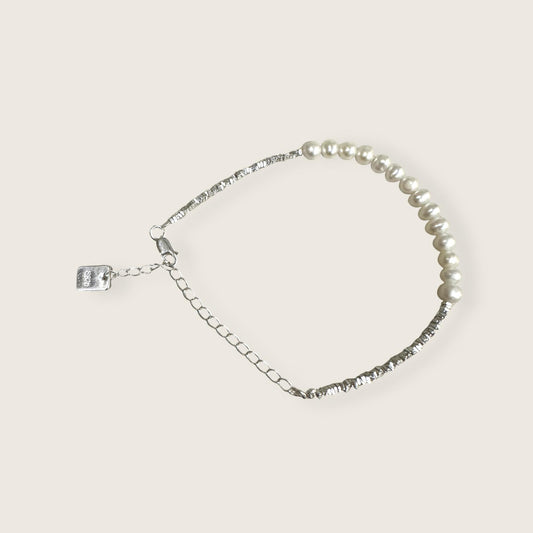 Sterling Silver Mixed Pearl Bracelet (Sterling Silver Beaded + natural Pearls)