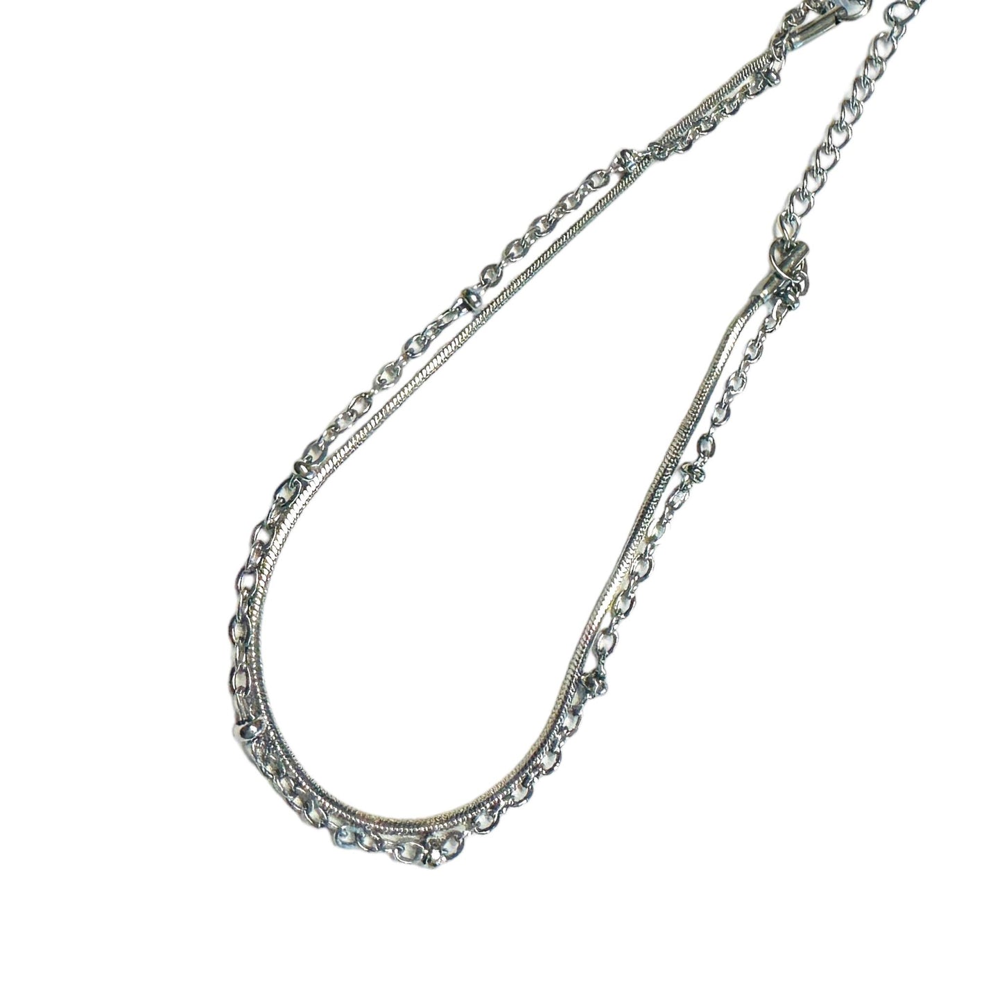 Silver Layered Beaded Chain& Smooth Chain