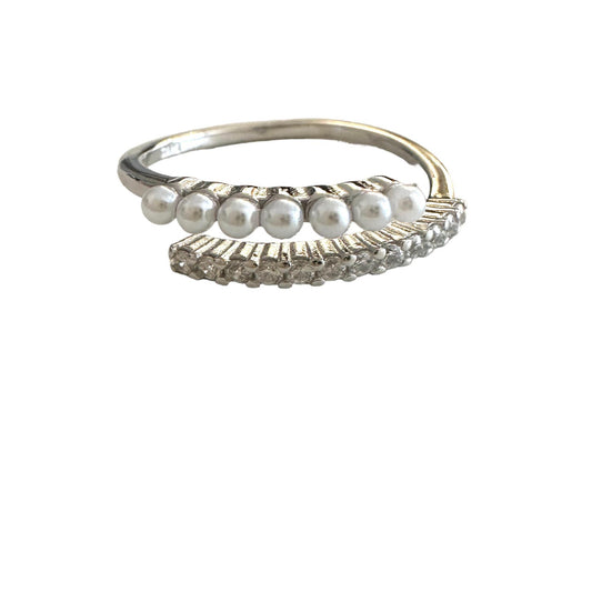 Layered Pearl Silver Ring