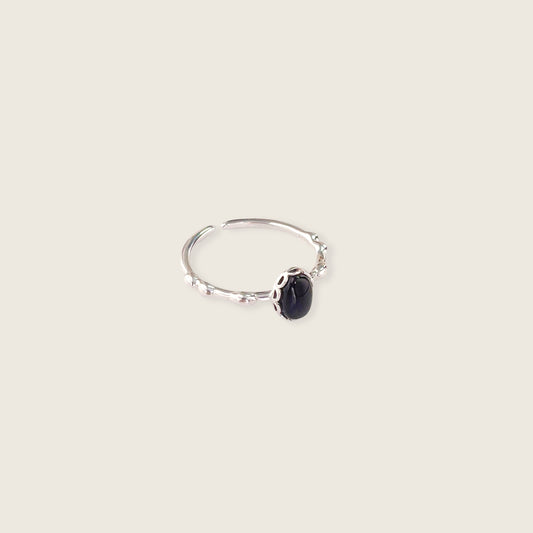 Black Agate Silver Ring