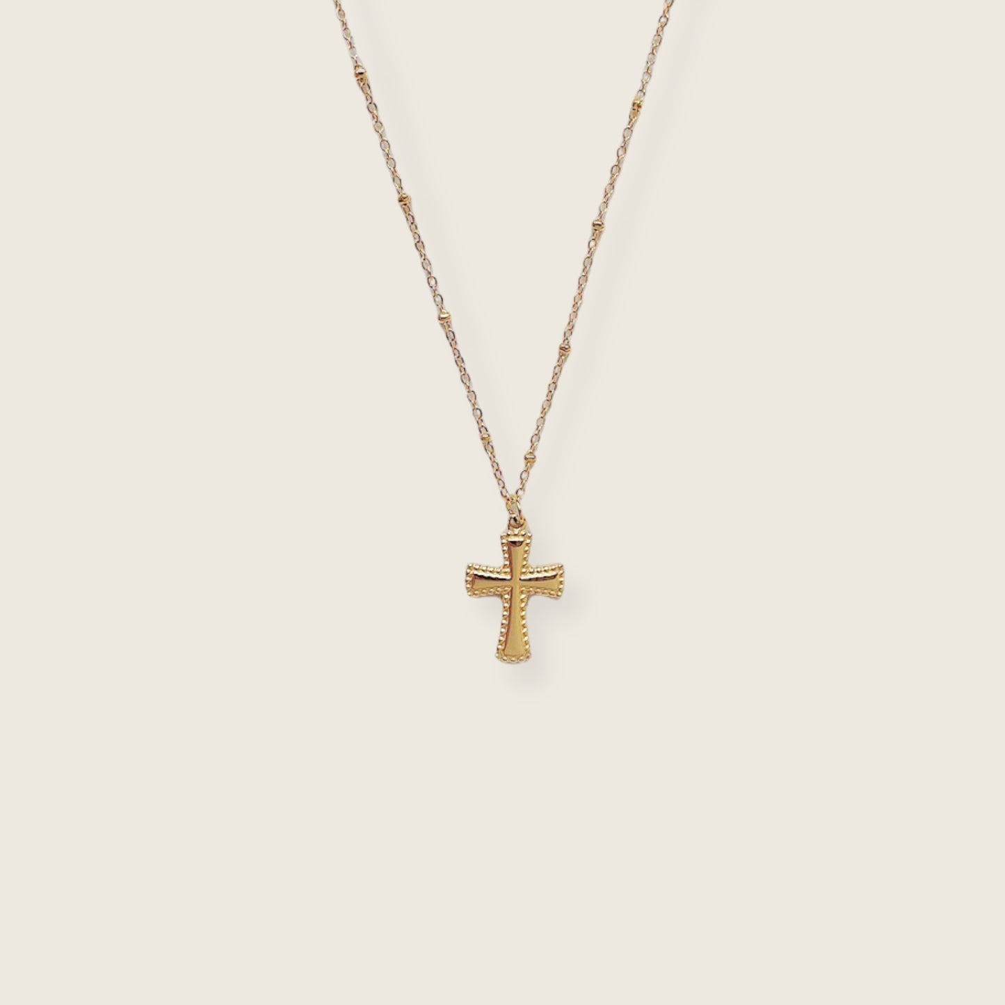 Beaded Gold Cross Necklace