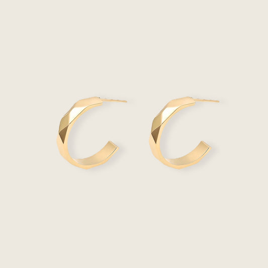 Gold Asymmetrical Diamond Pattern Hoops