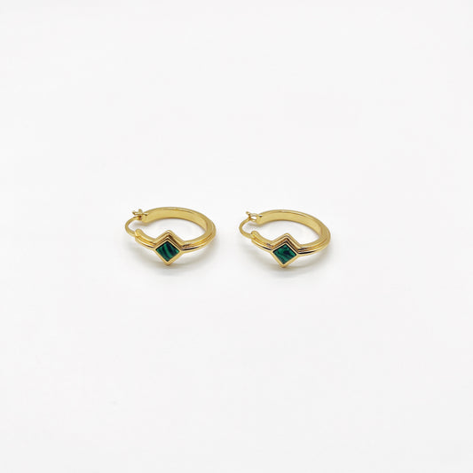 Gold Emerald Hoop Earrings