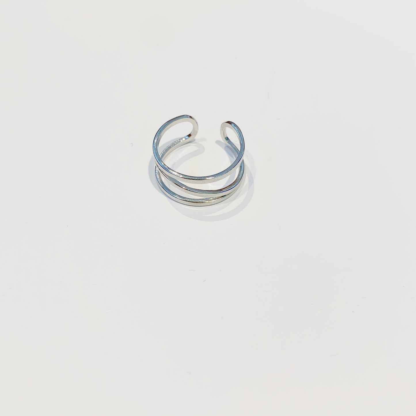 Silver Wavy Three-Row Adjustable Ring