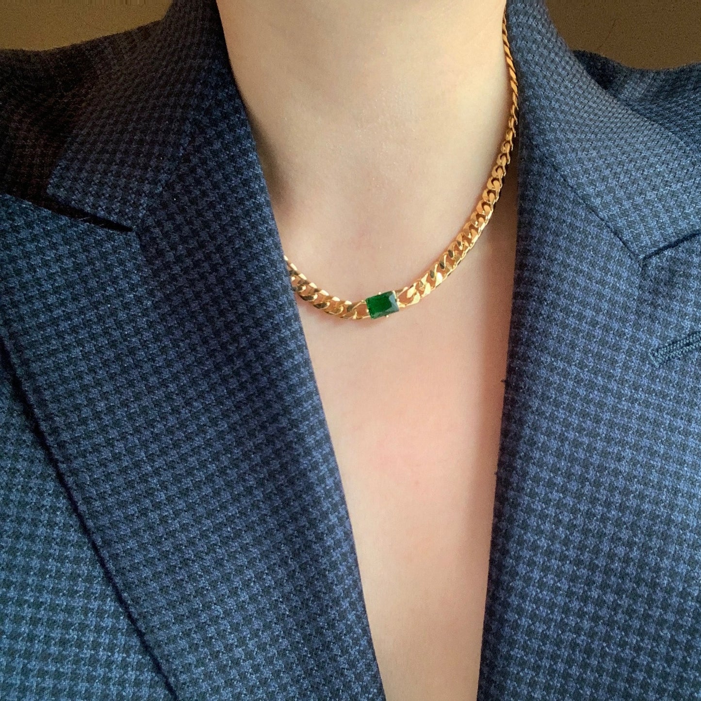 Emerald Octagon Chain Pendant Necklaces
