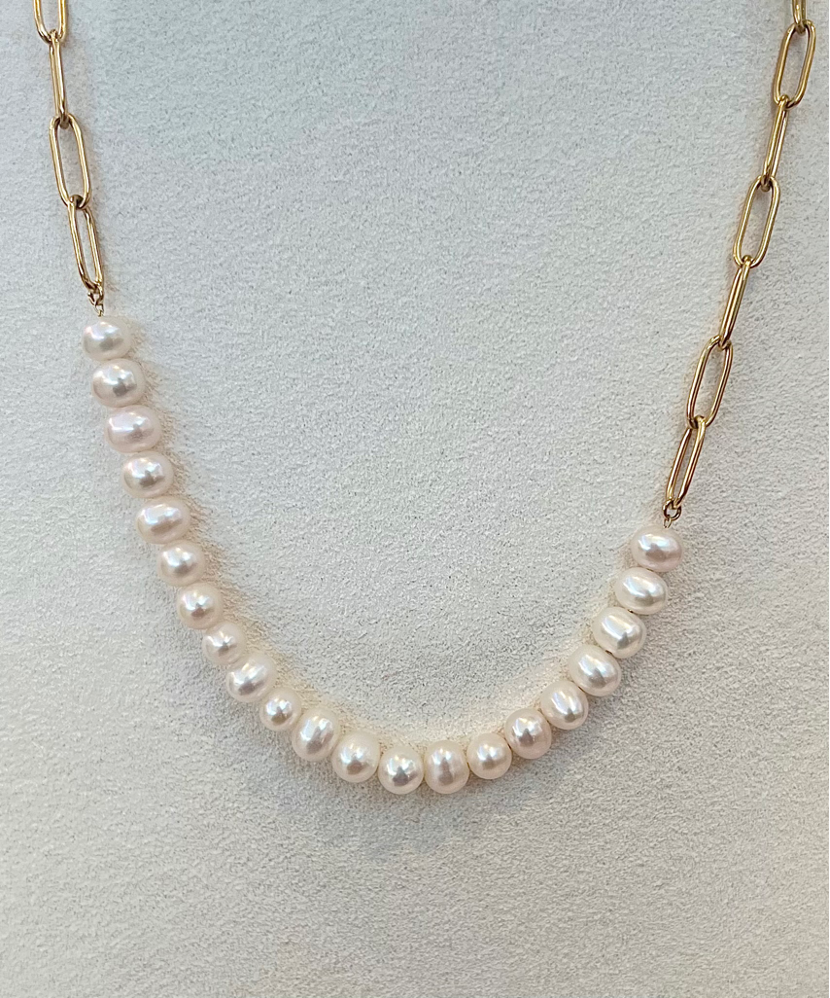 Stacked Pearl and Linked Necklace